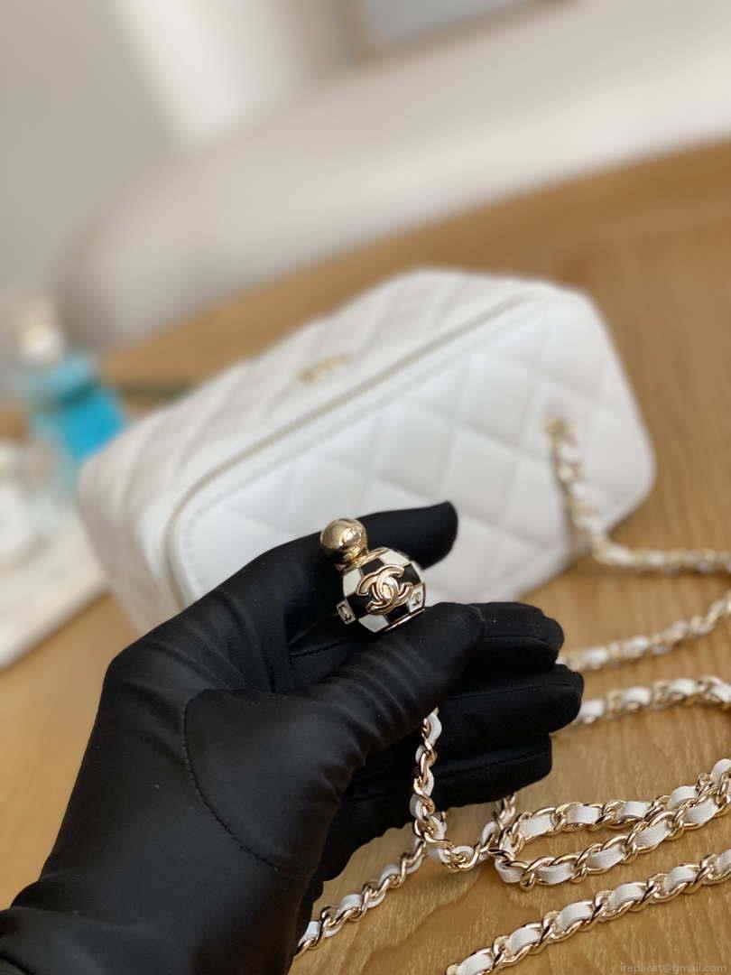 Chanel A81242 Vanity with chain Lambskin Gold football White