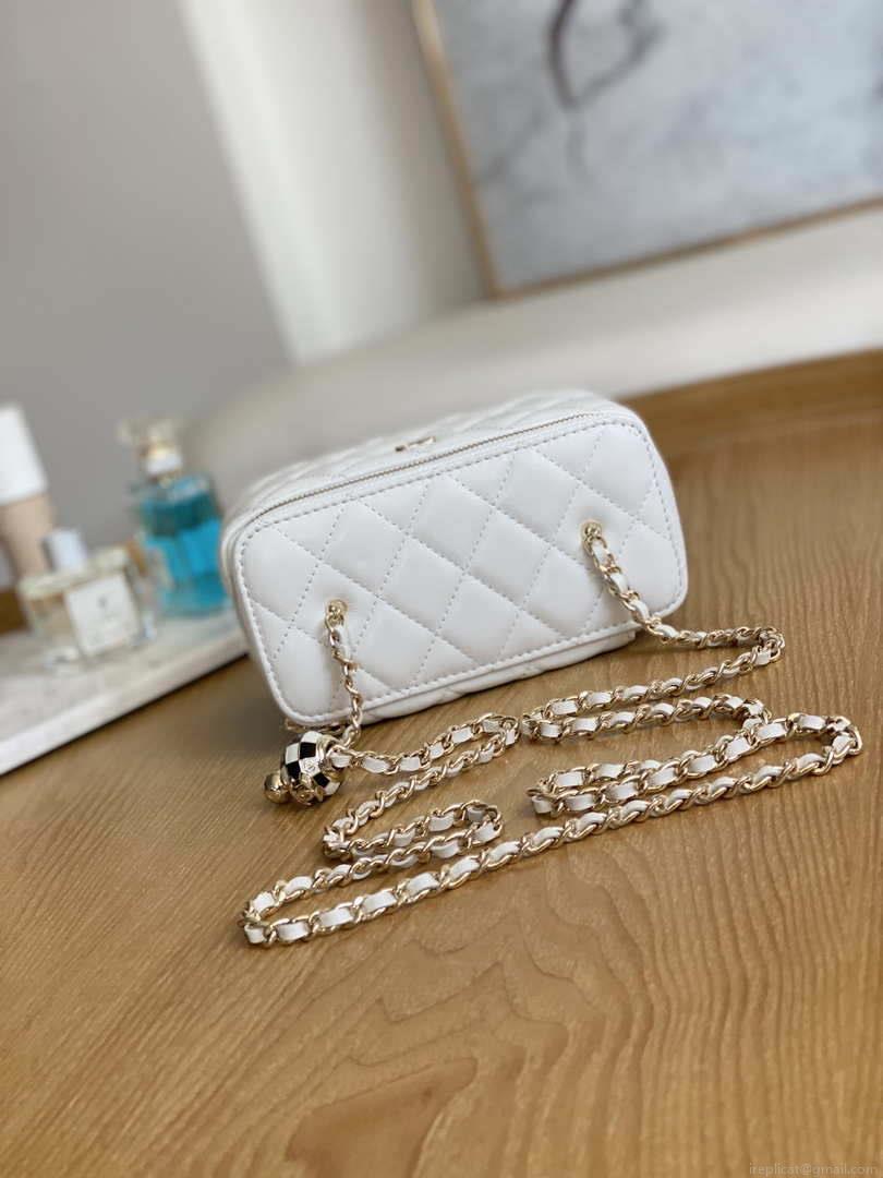 Chanel A81242 Vanity with chain Lambskin Gold football White