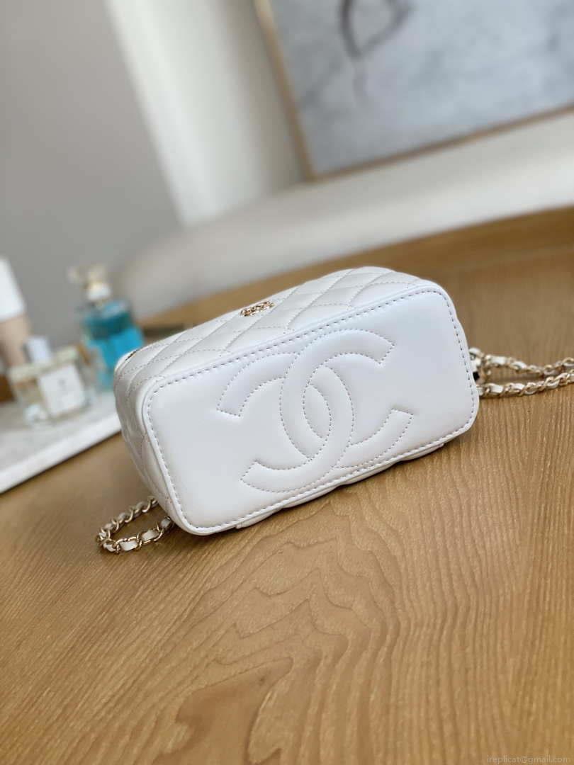 Chanel A81242 Vanity with chain Lambskin Gold football White