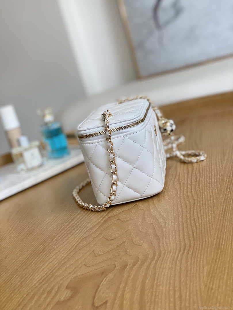 Chanel A81242 Vanity with chain Lambskin Gold football White
