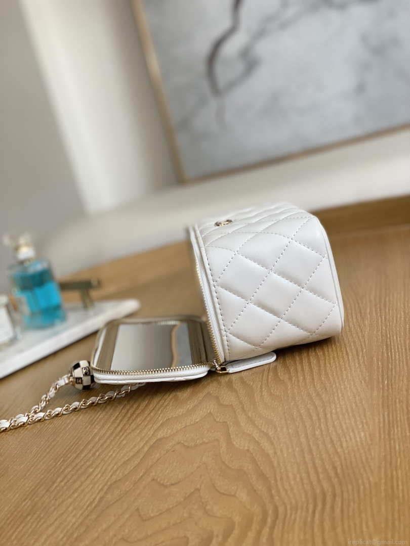 Chanel A81242 Vanity with chain Lambskin Gold football White