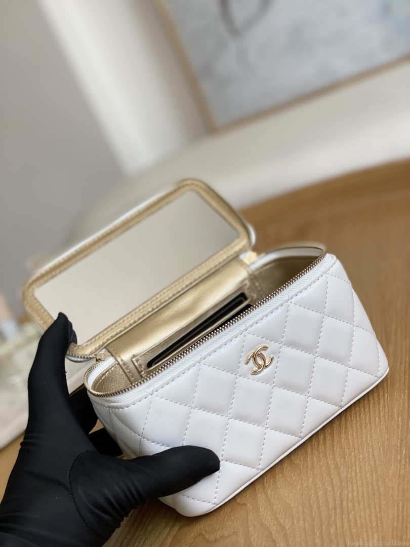 Chanel A81242 Vanity with chain Lambskin Gold football White