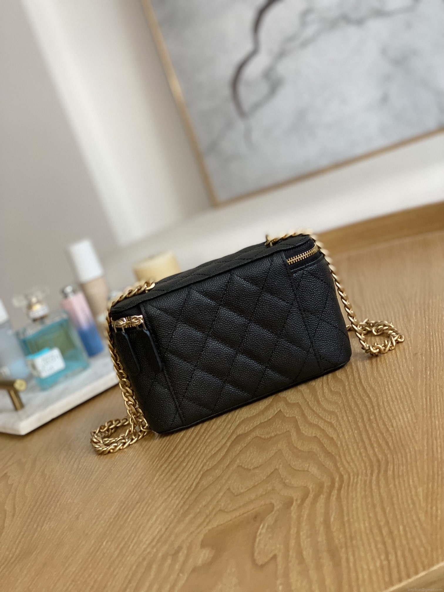 Chanel A68130 Vanity with chain Grained Calfskin Gold Black
