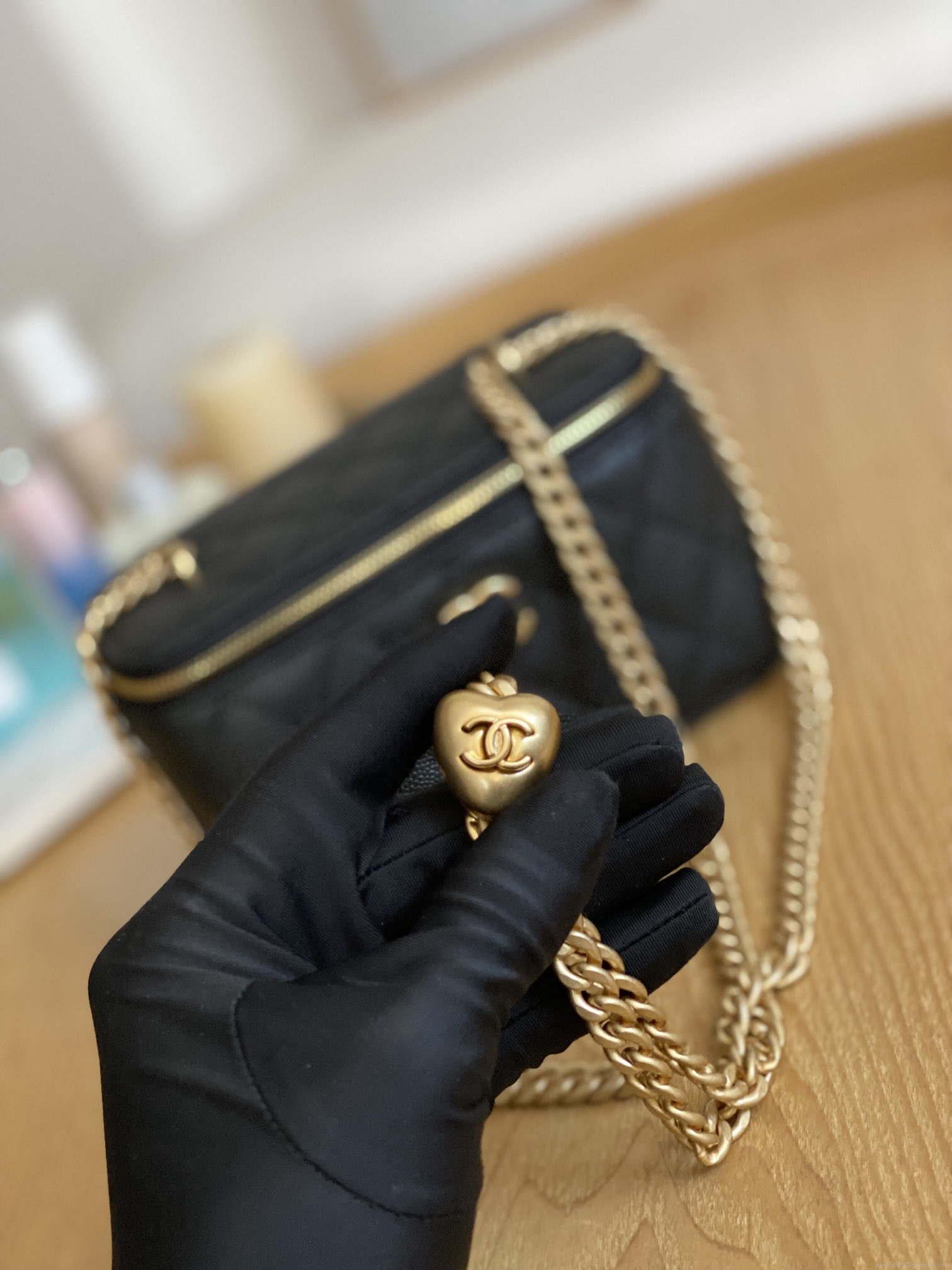 Chanel A68130 Vanity with chain Grained Calfskin Gold Black