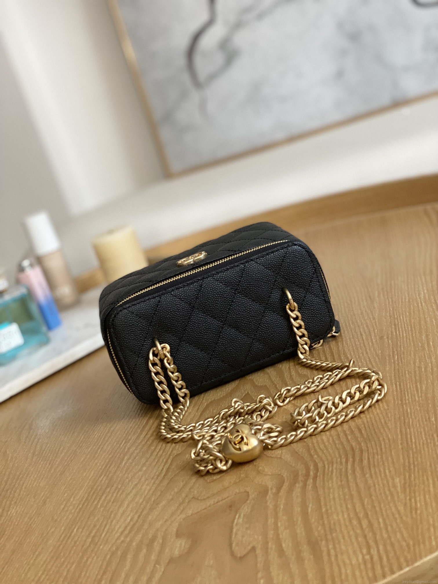 Chanel A68130 Vanity with chain Grained Calfskin Gold Black