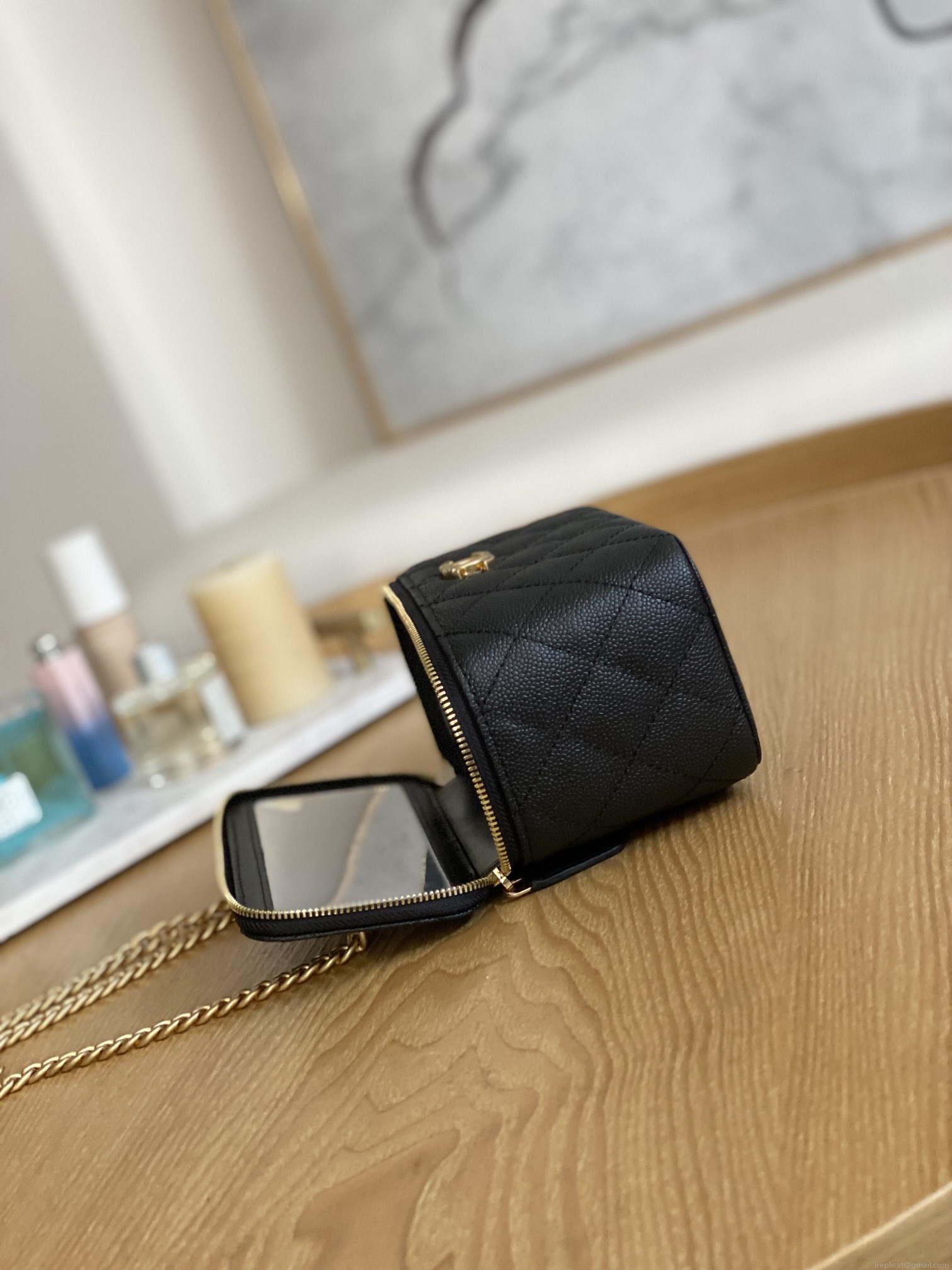 Chanel A68130 Vanity with chain Grained Calfskin Gold Black