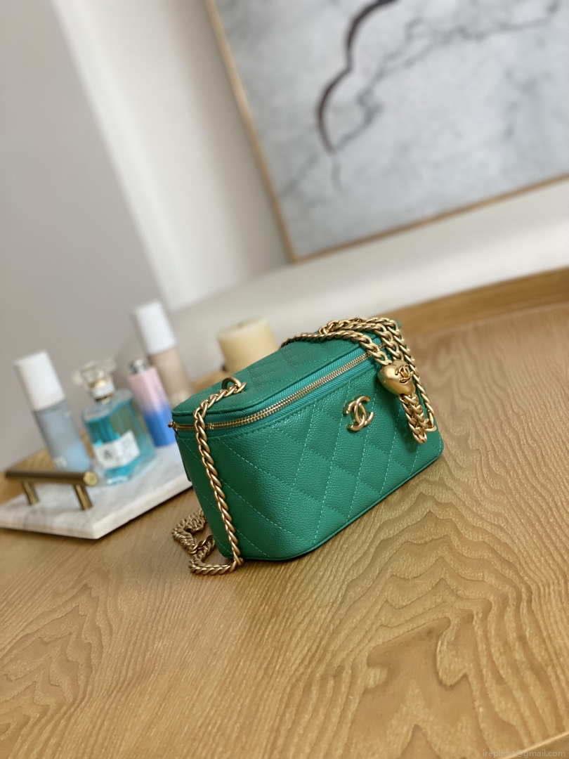 Chanel A68130 Vanity with chain Grained Calfskin Gold Green