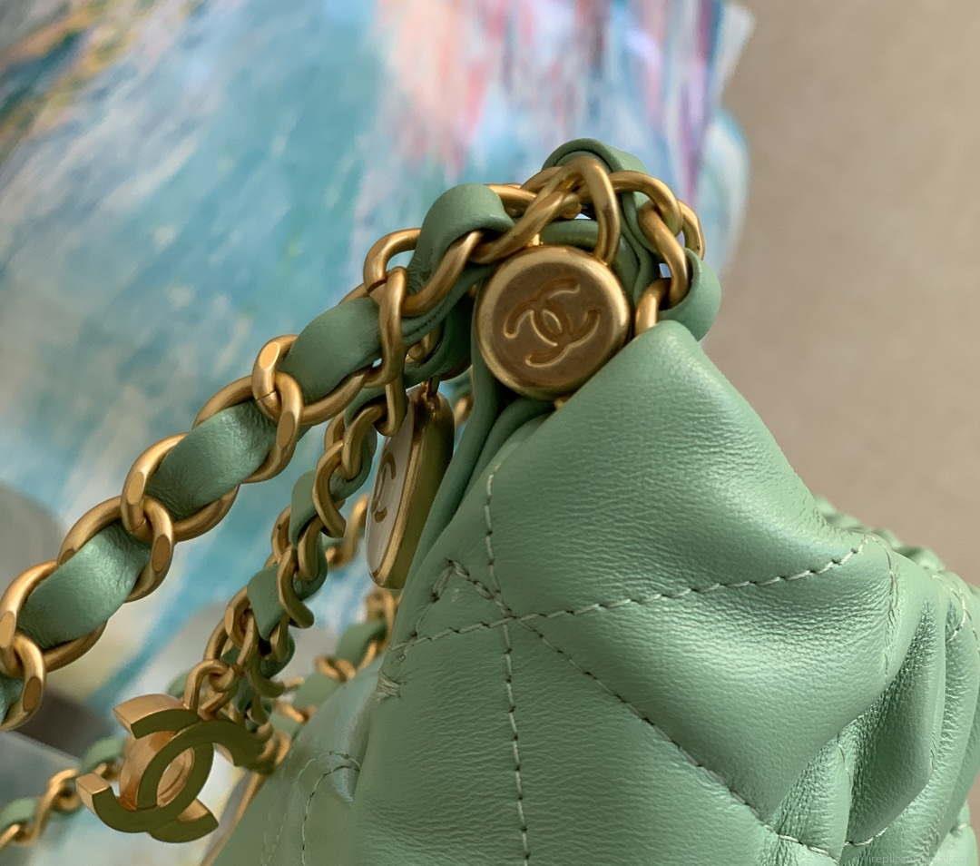 Chanel AS3793 Small Bucket Bag Lambskin Resin & Gold-Tone Metal Light Green