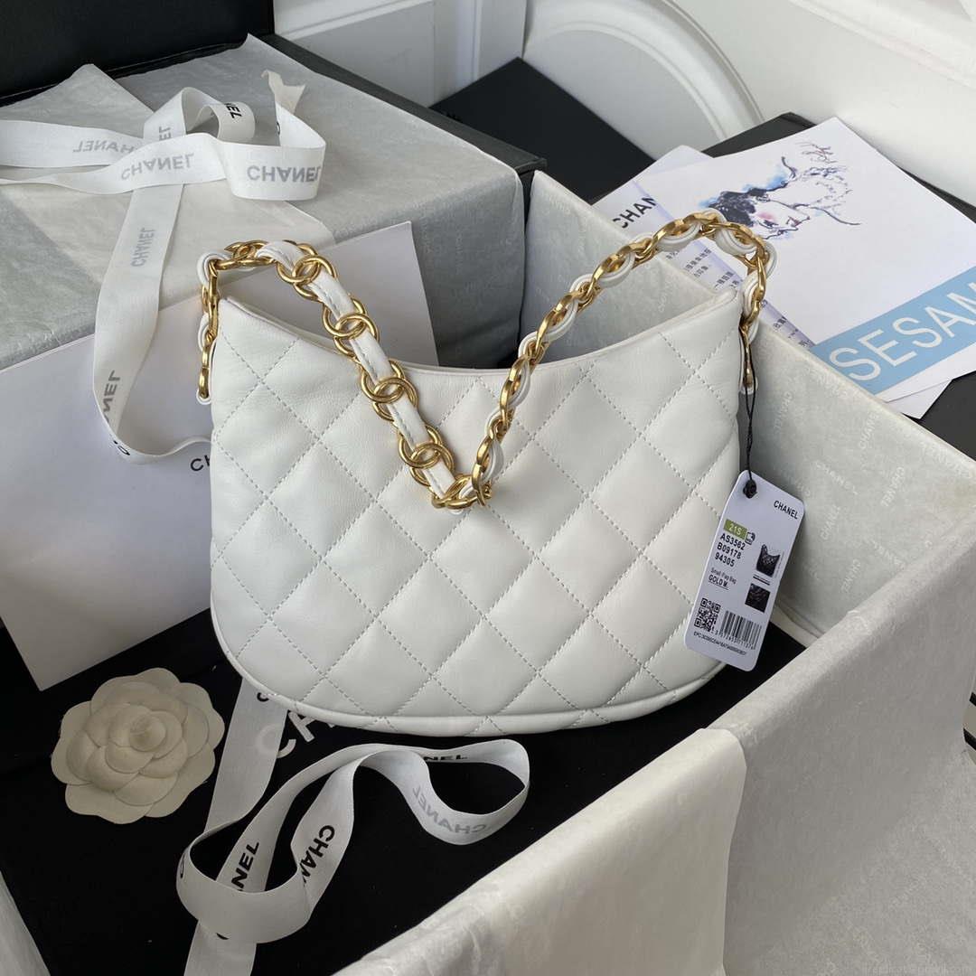Chanel AS3562 Ssmall Hobo Handbag Lambskin White