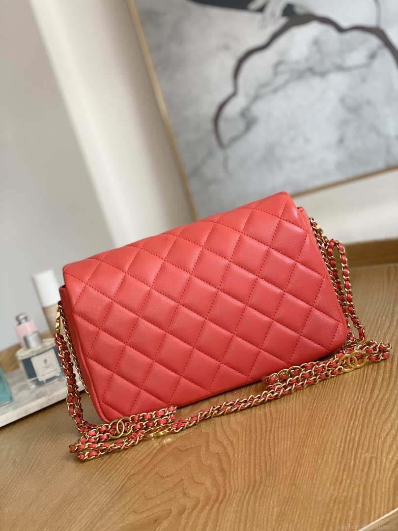 Chanel AS3777 Flap Bag Lambskin & Gold-Tone Metal Red