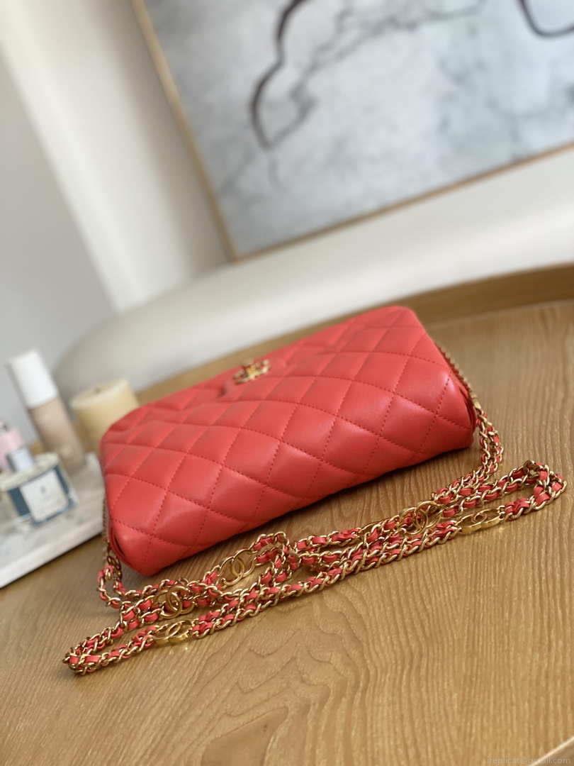 Chanel AS3777 Flap Bag Lambskin & Gold-Tone Metal Red