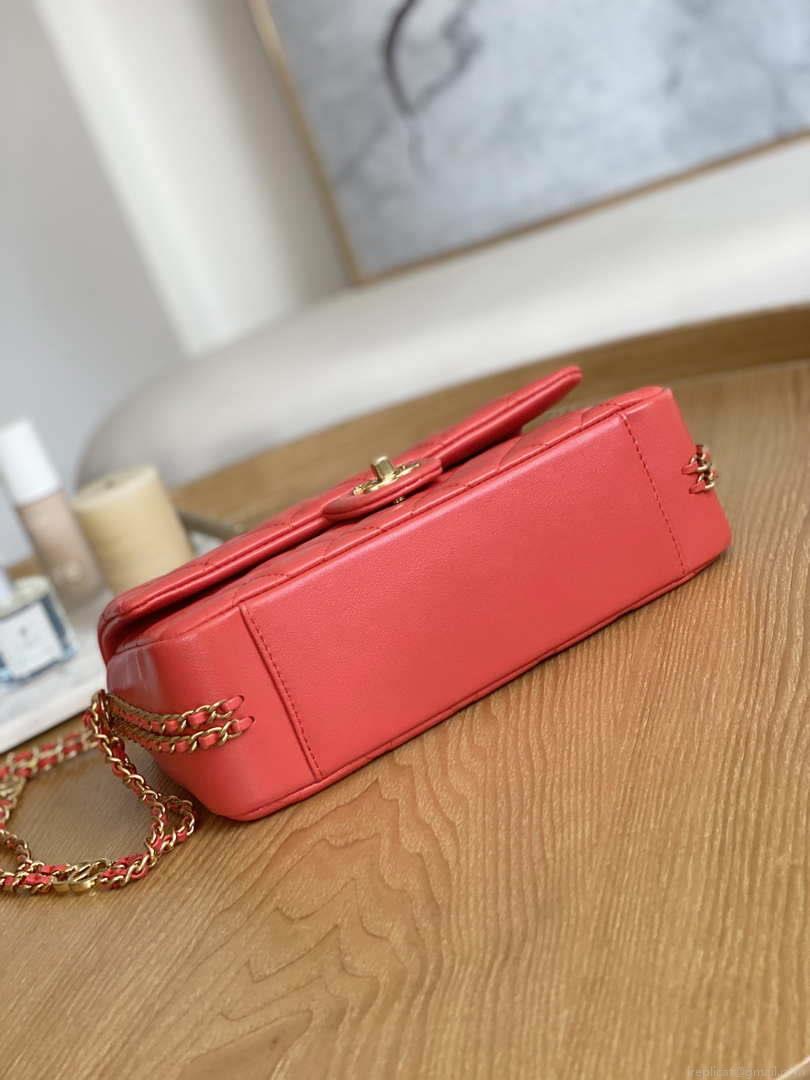 Chanel AS3777 Flap Bag Lambskin & Gold-Tone Metal Red