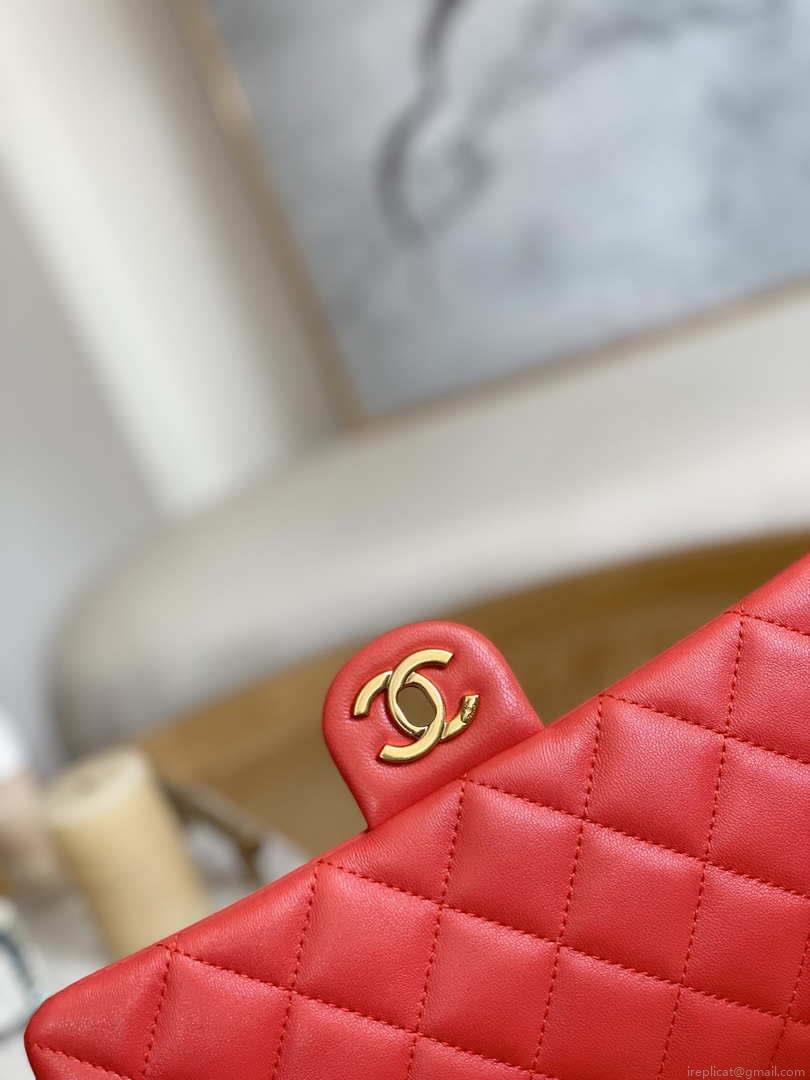 Chanel AS3777 Flap Bag Lambskin & Gold-Tone Metal Red