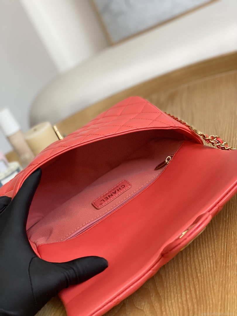 Chanel AS3777 Flap Bag Lambskin & Gold-Tone Metal Red