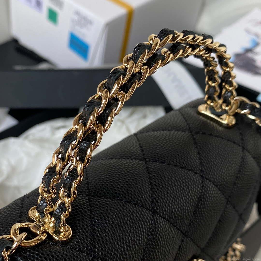 Chanel AP3237 Clutch with chain Grained Shiny Calfskin Gold With Handle Bag Black