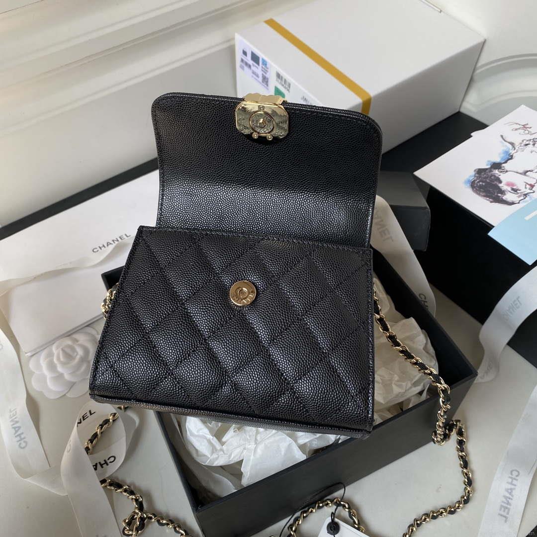 Chanel AP3237 Clutch with chain Grained Shiny Calfskin Gold With Handle Bag Black