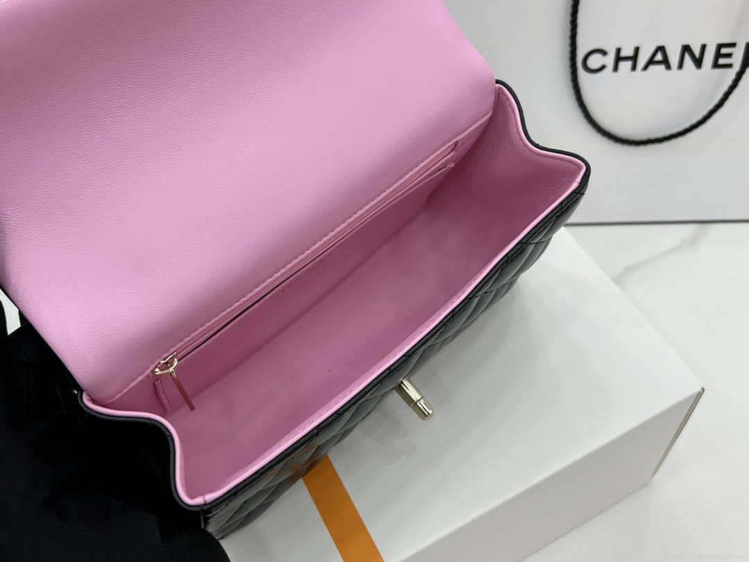 Chanel AS2431 Mini flap Black with Pink Lambskin bag with top handle Gold