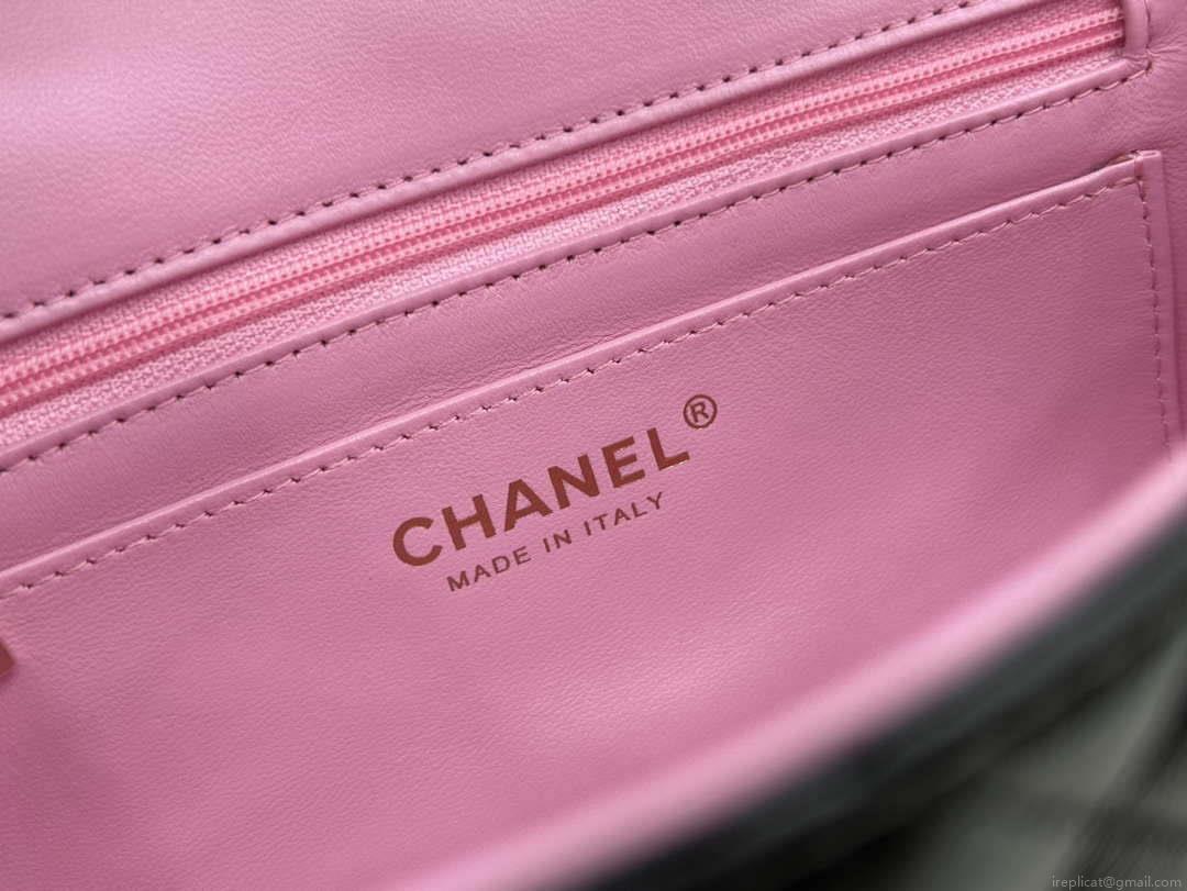 Chanel AS2431 Mini flap Black with Pink Lambskin bag with top handle Gold