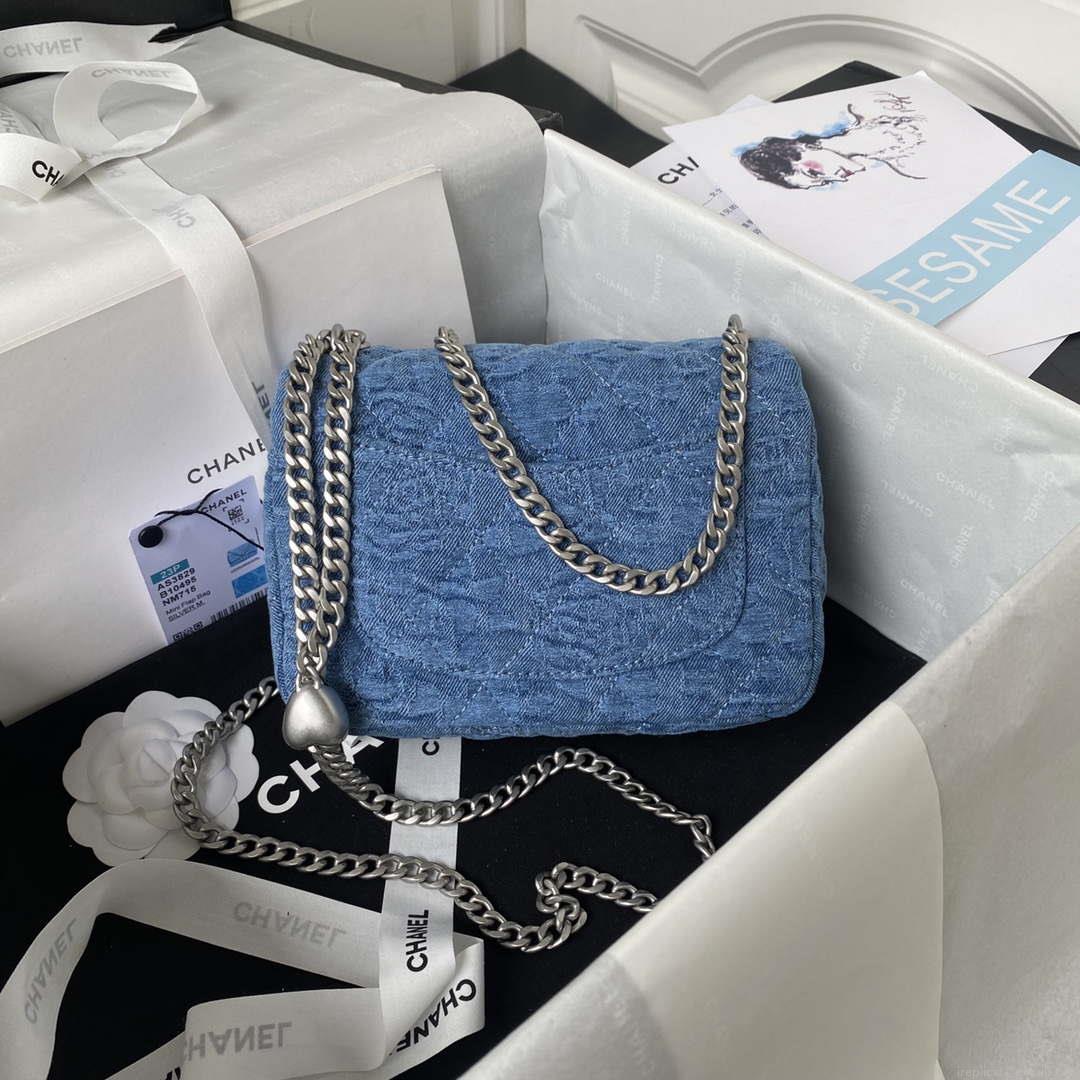 Chanel AS3829 Small Flap Classic Bag Woc Denim Blue