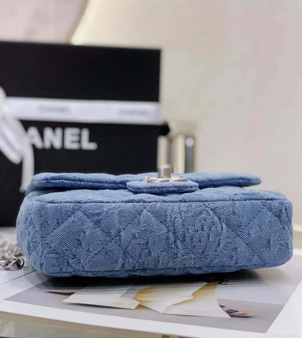 Chanel AS3828 Small Flap Classic Woc Bag Denim Blue