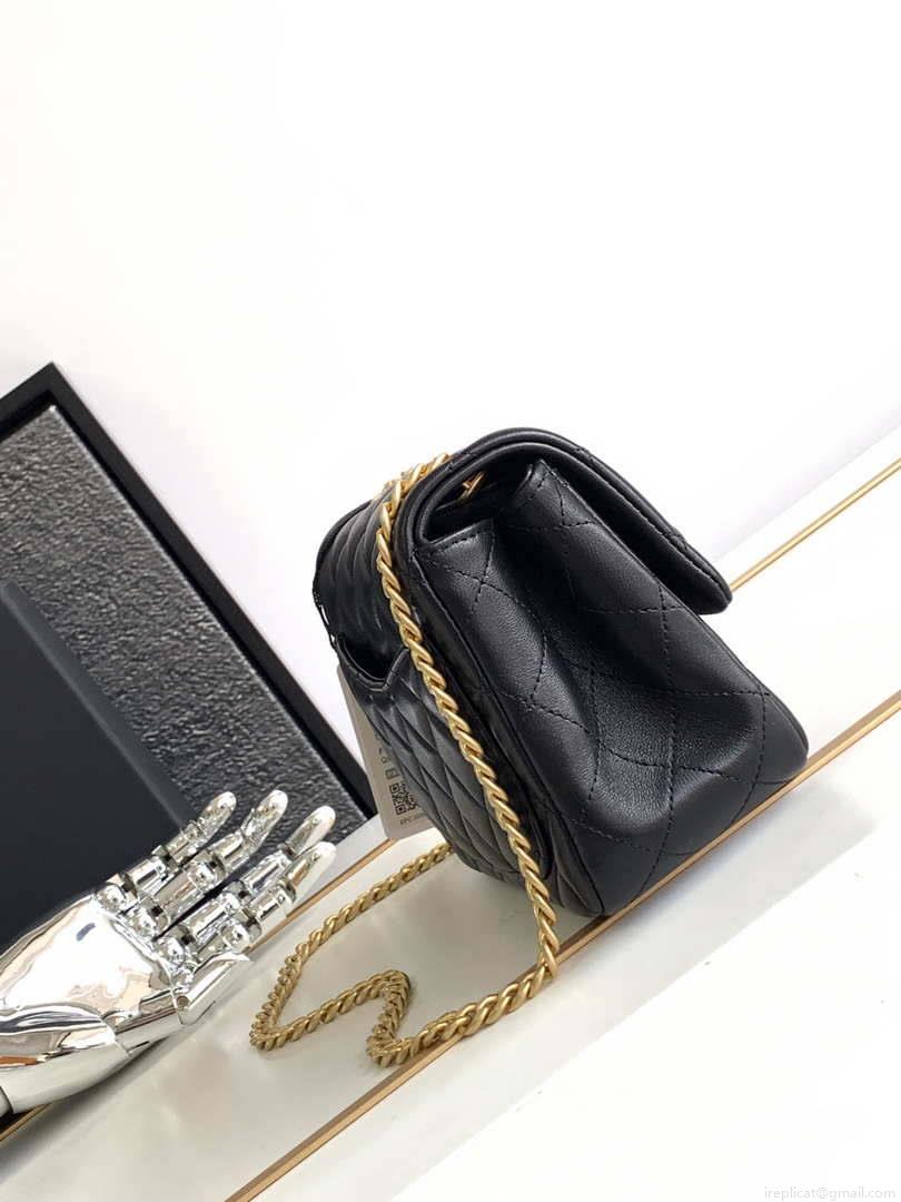 Chanel AS4040 Mini Flap Classic Bag 17 Woc Camellia Lambskin Black