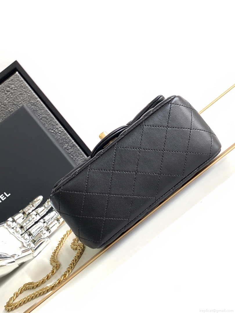 Chanel AS4040 Mini Flap Classic Bag 17 Woc Camellia Lambskin Black