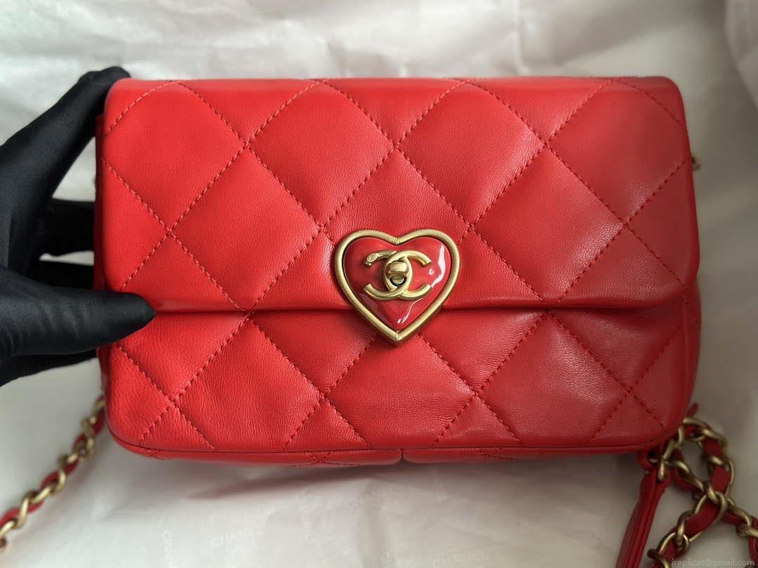 Chanel AS3986 Small Flap Bag Lambskin Plexi & Gold-Tone Meta Red