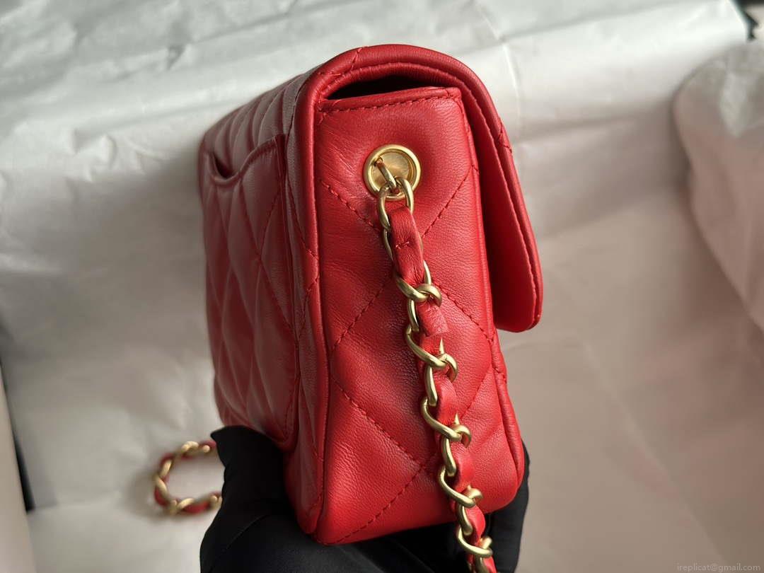 Chanel AS3986 Small Flap Bag Lambskin Plexi & Gold-Tone Meta Red