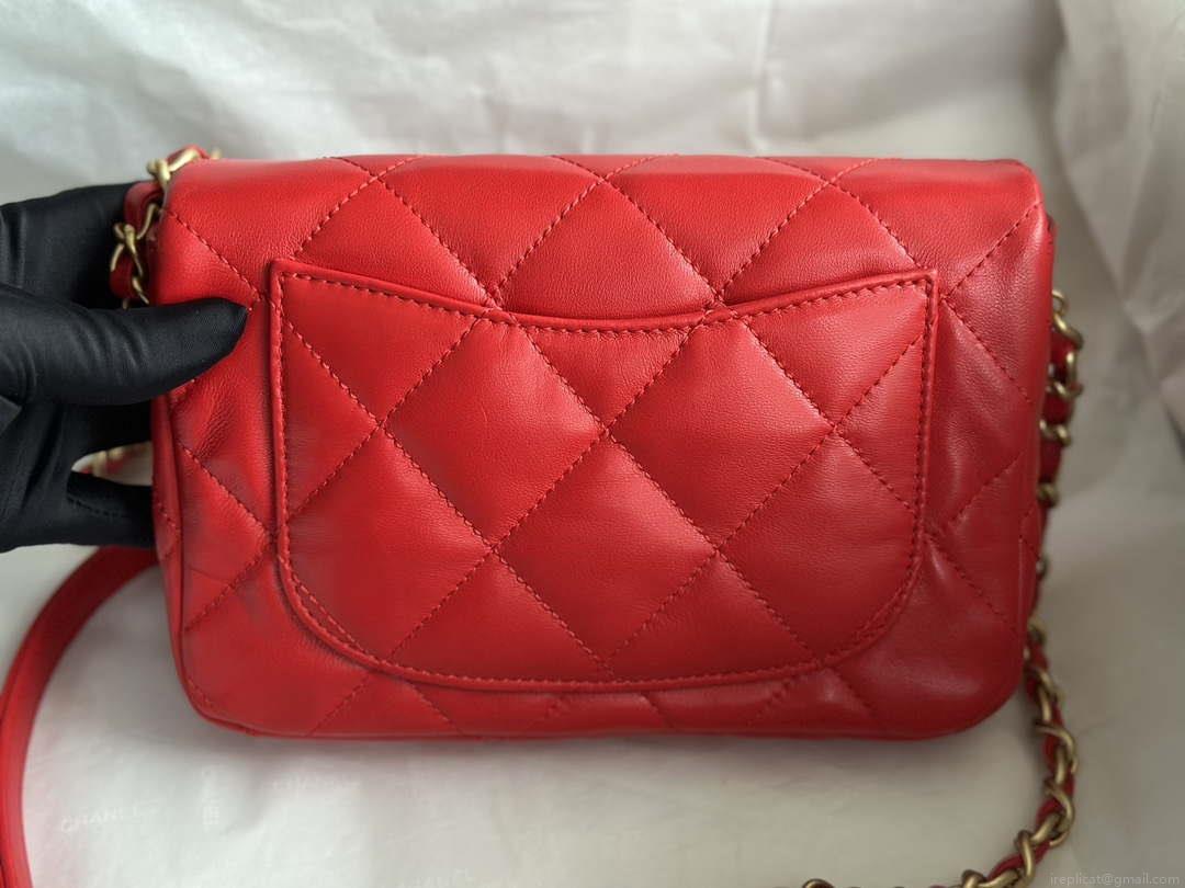 Chanel AS3986 Small Flap Bag Lambskin Plexi & Gold-Tone Meta Red