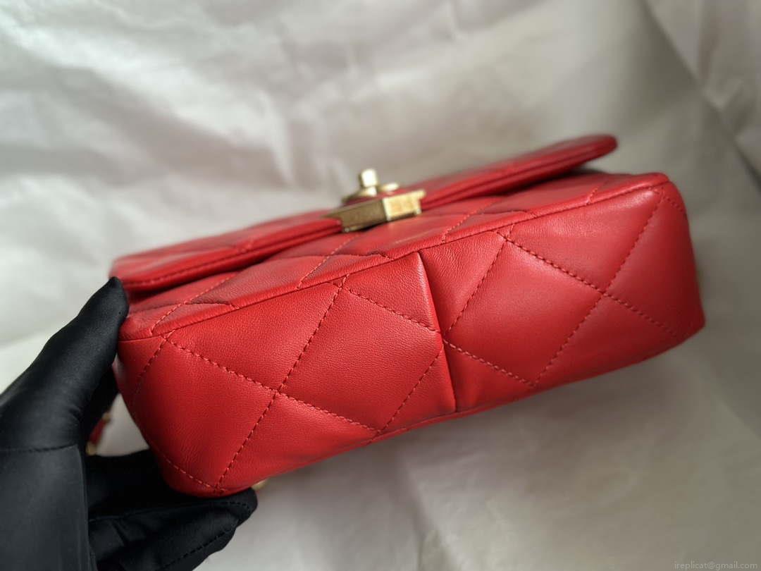 Chanel AS3986 Small Flap Bag Lambskin Plexi & Gold-Tone Meta Red