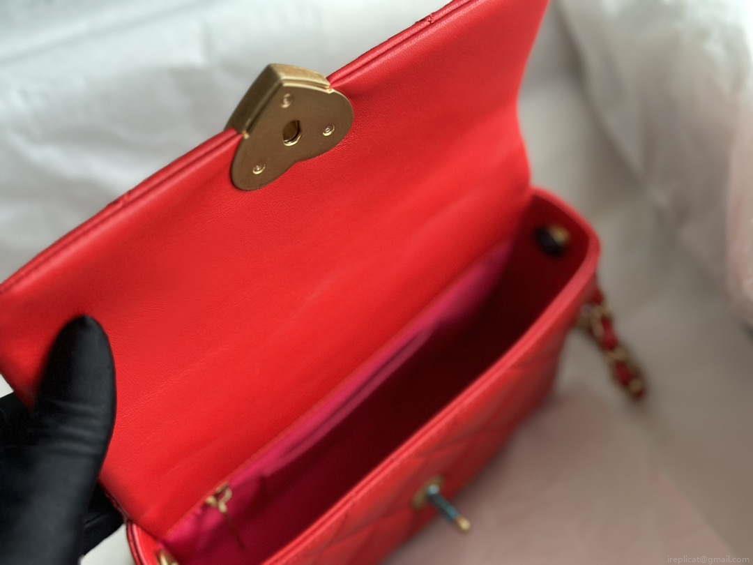 Chanel AS3986 Small Flap Bag Lambskin Plexi & Gold-Tone Meta Red
