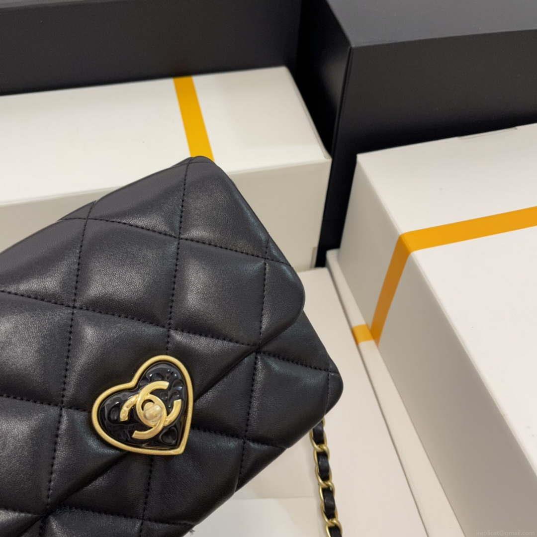 Chanel AS3979 Mini Flap Bag Lambskin Plexi & Gold-Tone Meta Black
