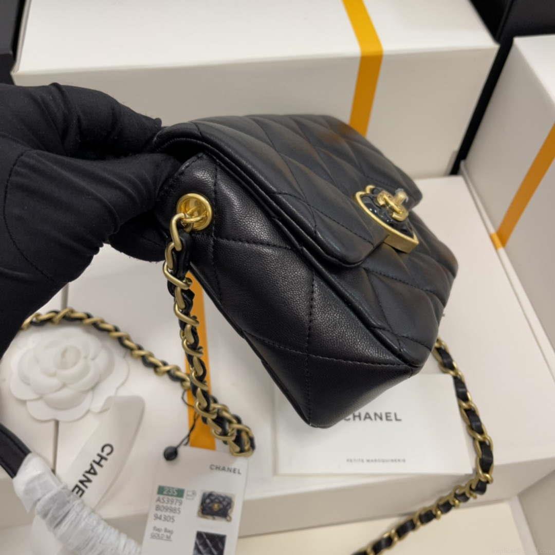 Chanel AS3979 Mini Flap Bag Lambskin Plexi & Gold-Tone Meta Black