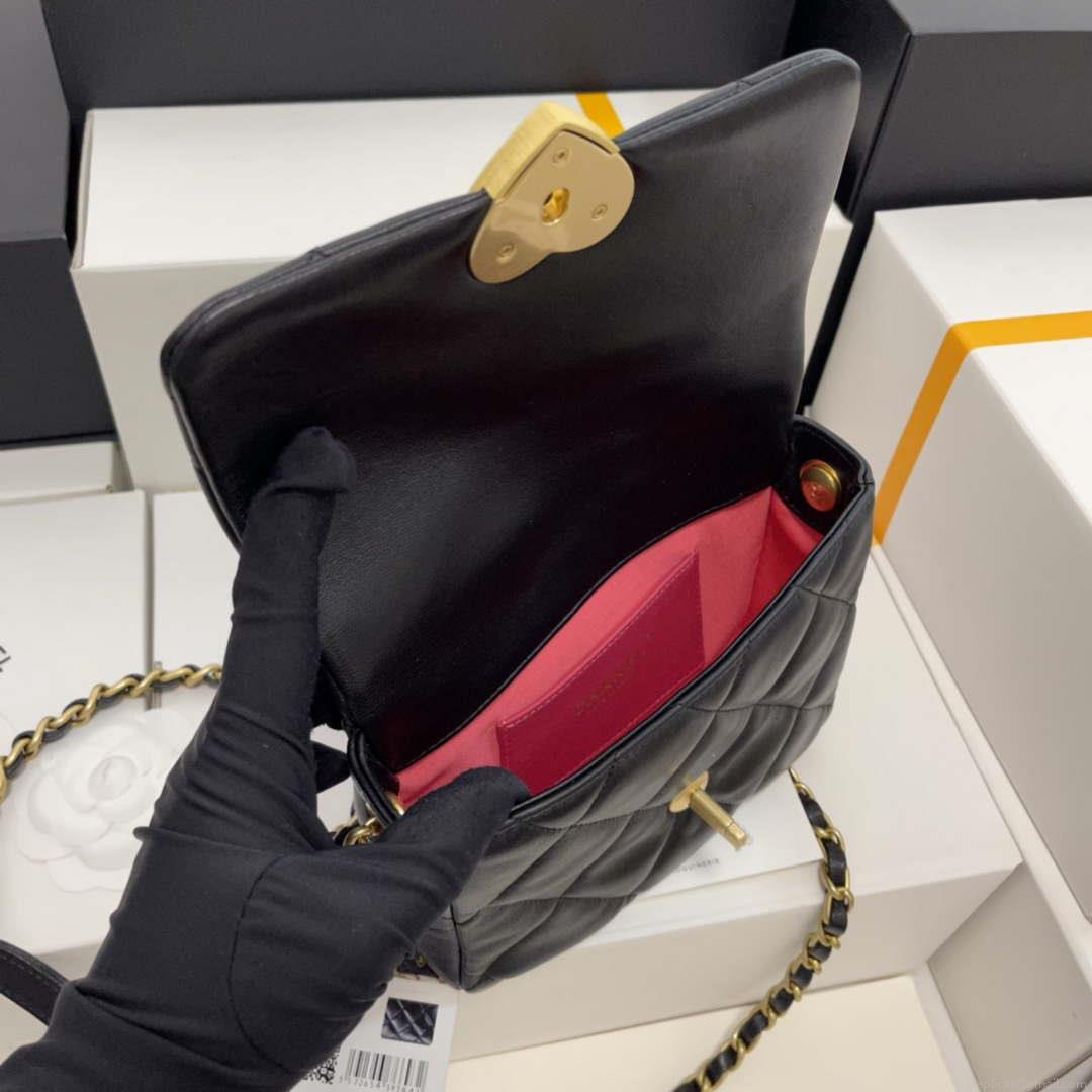 Chanel AS3979 Mini Flap Bag Lambskin Plexi & Gold-Tone Meta Black