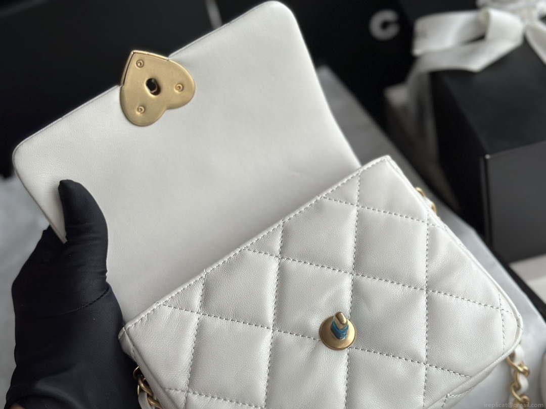 Chanel AS3979 Mini Flap Bag Lambskin Plexi & Gold-Tone Meta White