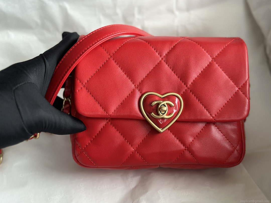 Chanel AS3979 Mini Flap Bag Lambskin Plexi & Gold-Tone Meta Red