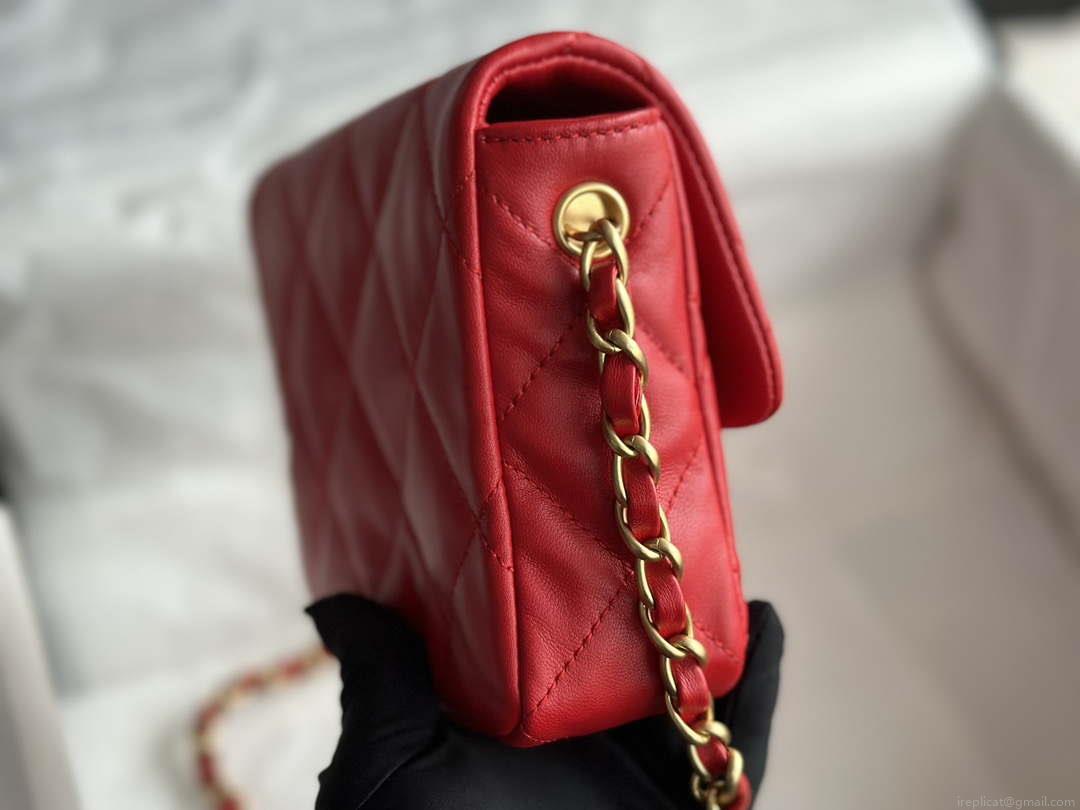 Chanel AS3979 Mini Flap Bag Lambskin Plexi & Gold-Tone Meta Red