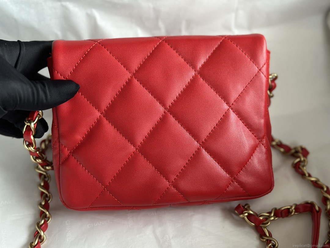 Chanel AS3979 Mini Flap Bag Lambskin Plexi & Gold-Tone Meta Red