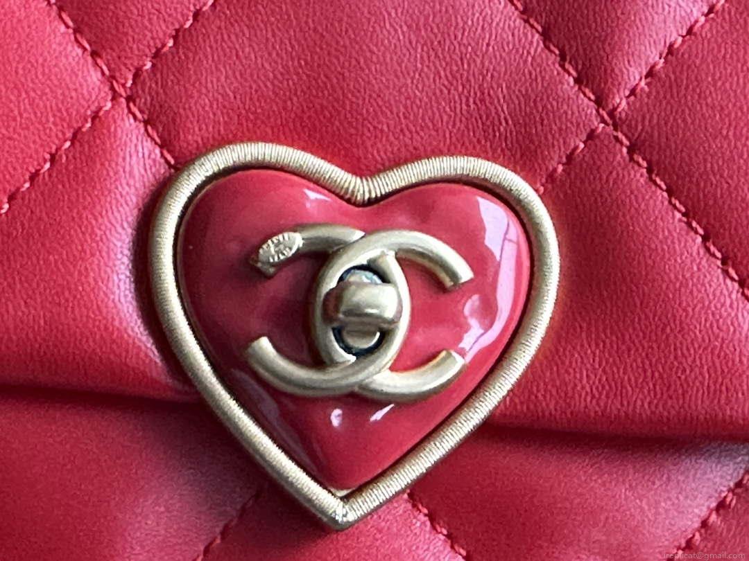 Chanel AS3979 Mini Flap Bag Lambskin Plexi & Gold-Tone Meta Red