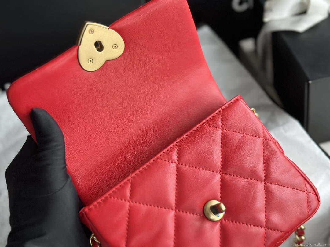 Chanel AS3979 Mini Flap Bag Lambskin Plexi & Gold-Tone Meta Red