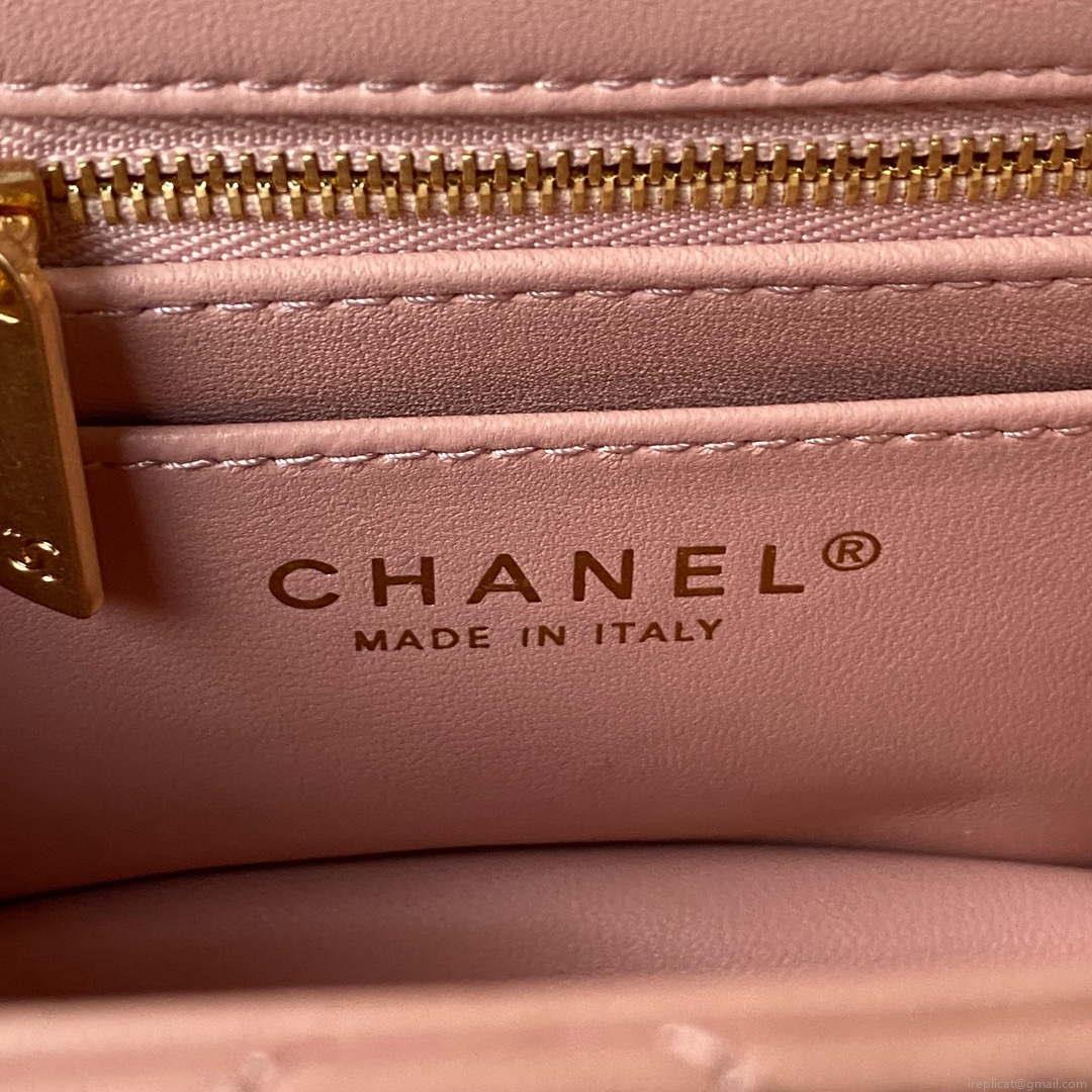 Chanel AS4040 Mini Flap Classic Bag 18 Woc Camellia Lambskin Pink