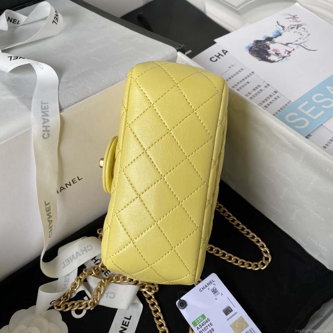 Chanel AS4040 Mini Flap Classic Bag 18 Woc Camellia Lambskin Yellow