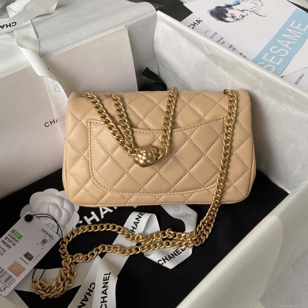 Chanel AS4041 Flap Classic Bag CF Camellia Lambskin Apricot Gold