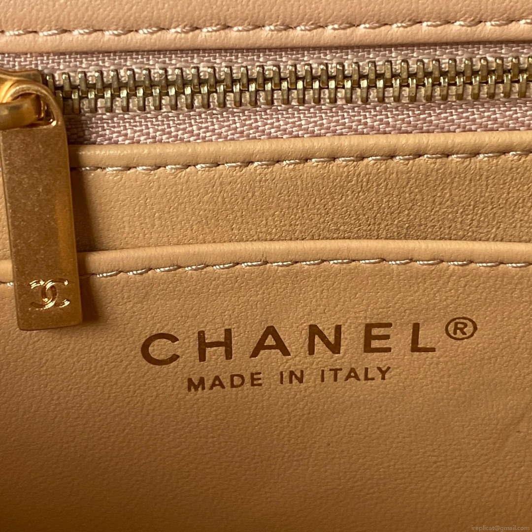 Chanel AS4041 Flap Classic Bag CF Camellia Lambskin Apricot Gold