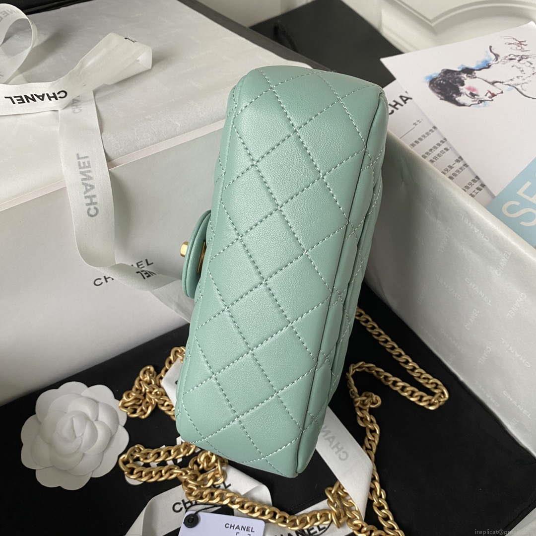 Chanel AS4041 Flap Classic Bag CF Camellia Lambskin Lake Blue Gold