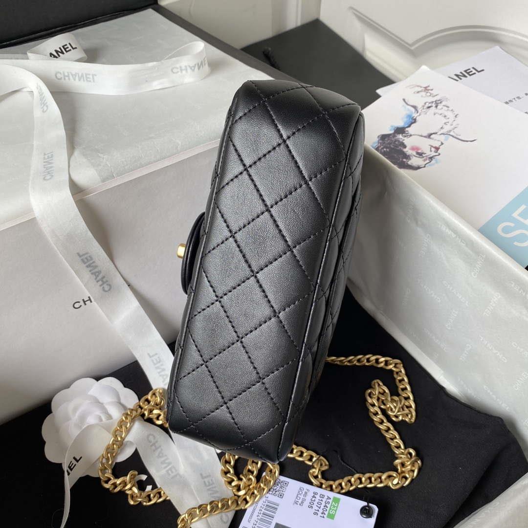 Chanel AS4041 Flap Classic Bag CF Camellia Lambskin Black Gold