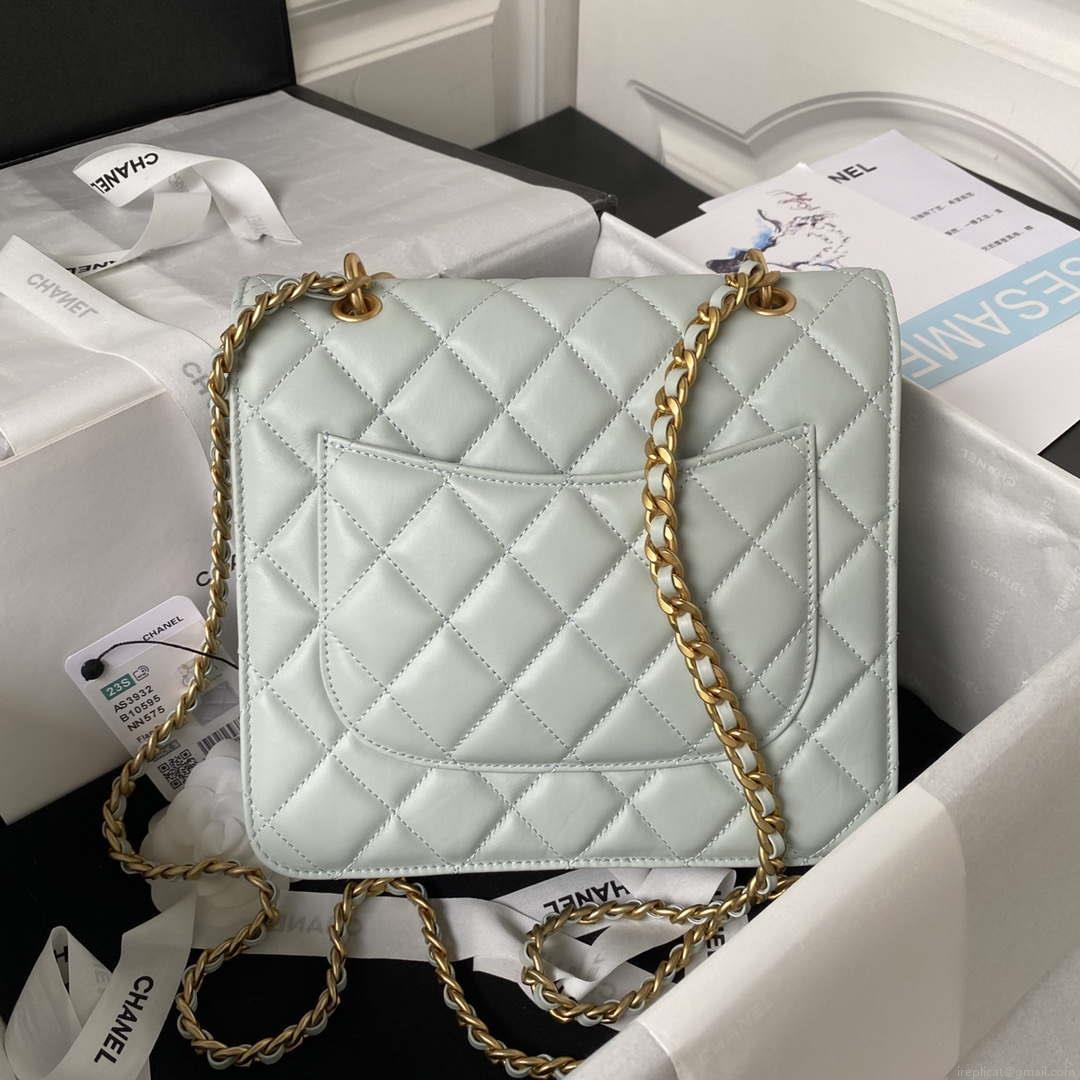Chanel AS3932 Flap Classic Bag CF Lambskin Light Blue Gold
