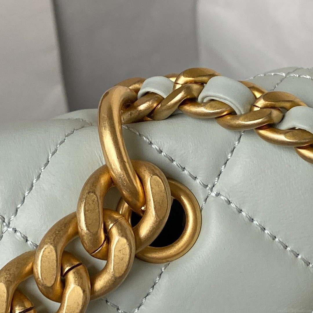 Chanel AS3932 Flap Classic Bag CF Lambskin Light Blue Gold