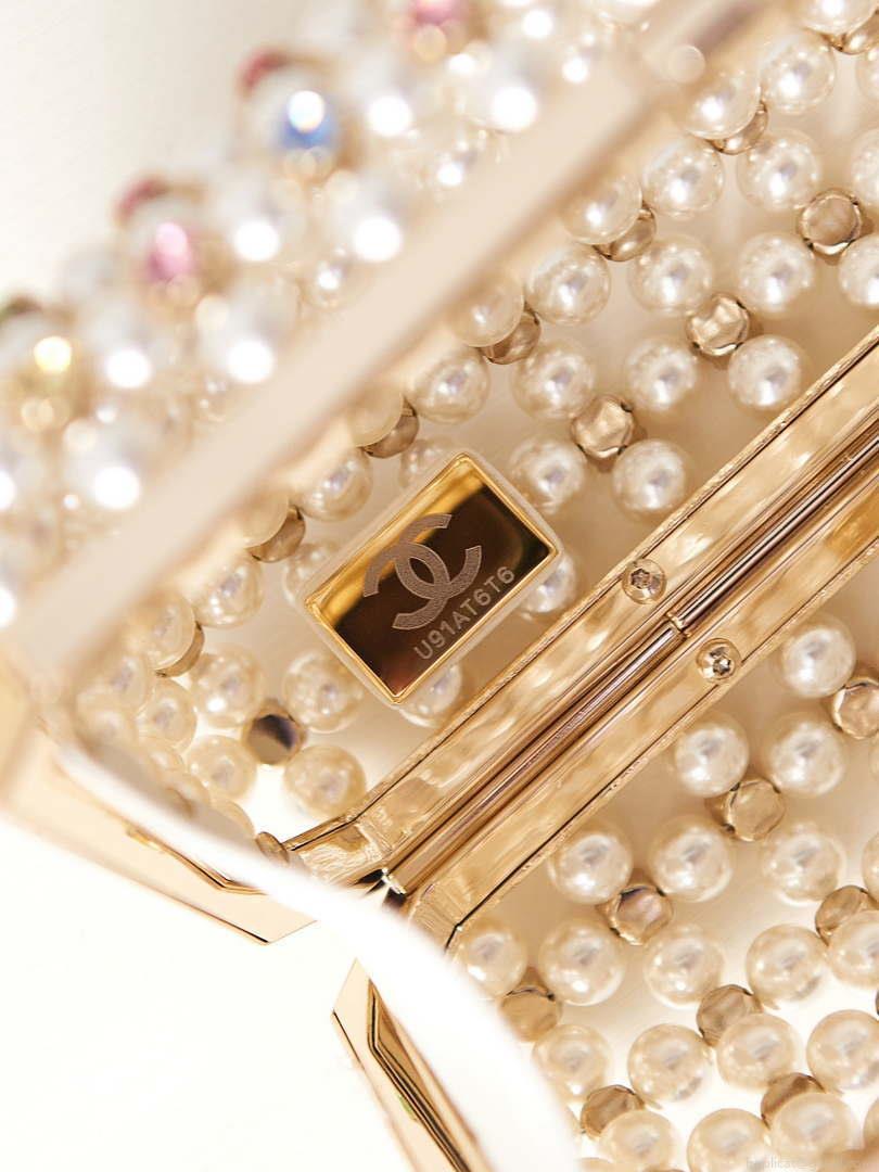 Chanel AS3771 evening Bag Imitation Pearls & Gold-Tone Metal Transparent & Multicolour