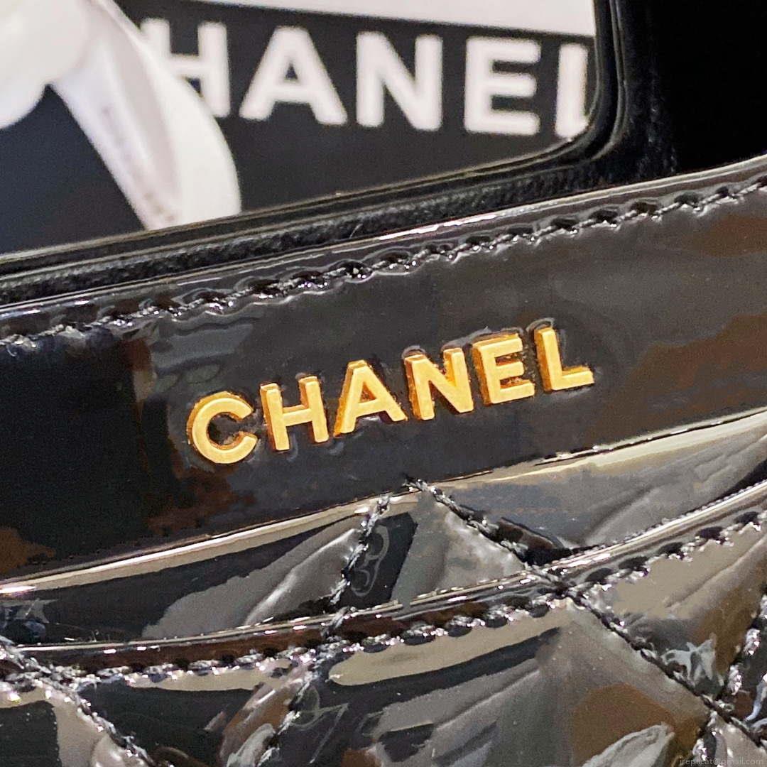 Chanel AS4025 Mini Flap bag with top handle patent calfskin gold tone metal Black
